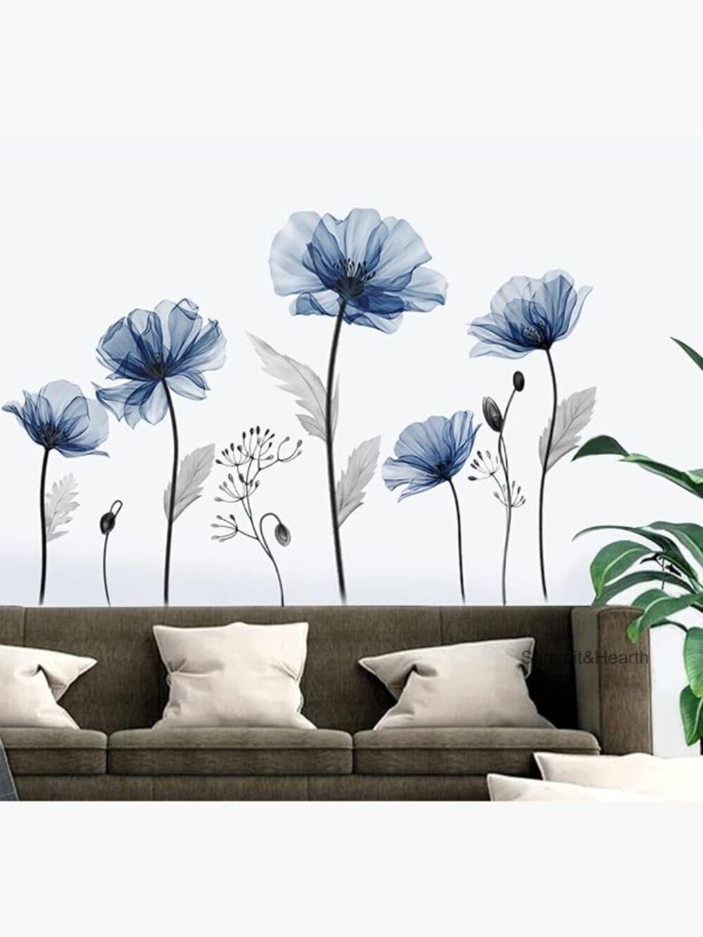 Large Lotus Flower Wall Decals, Waterproof Vinyl Stickers for Home Decor